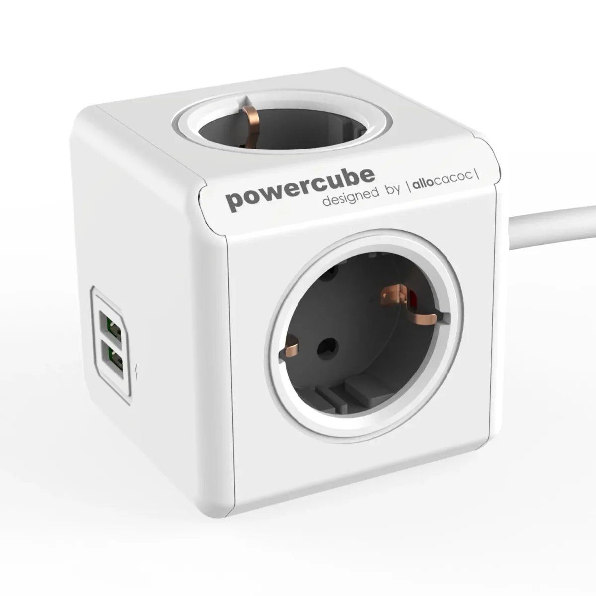 Power Cube Extended 4 stroom 2 USB ingangen Grijs (Nieuw)
