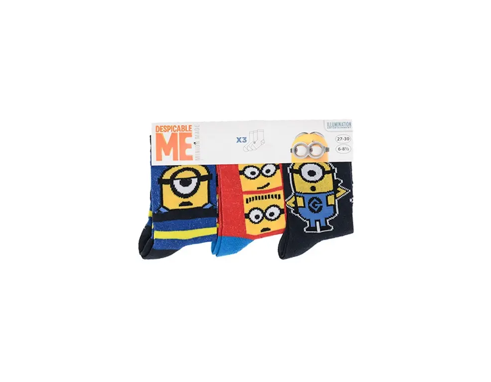 Minions Sokken Kinderen – 3 Paar – Blauw, Rood & Zwart – Maten 23/26 t/m 31/34 – Officiële Licentie - Afbeelding 3