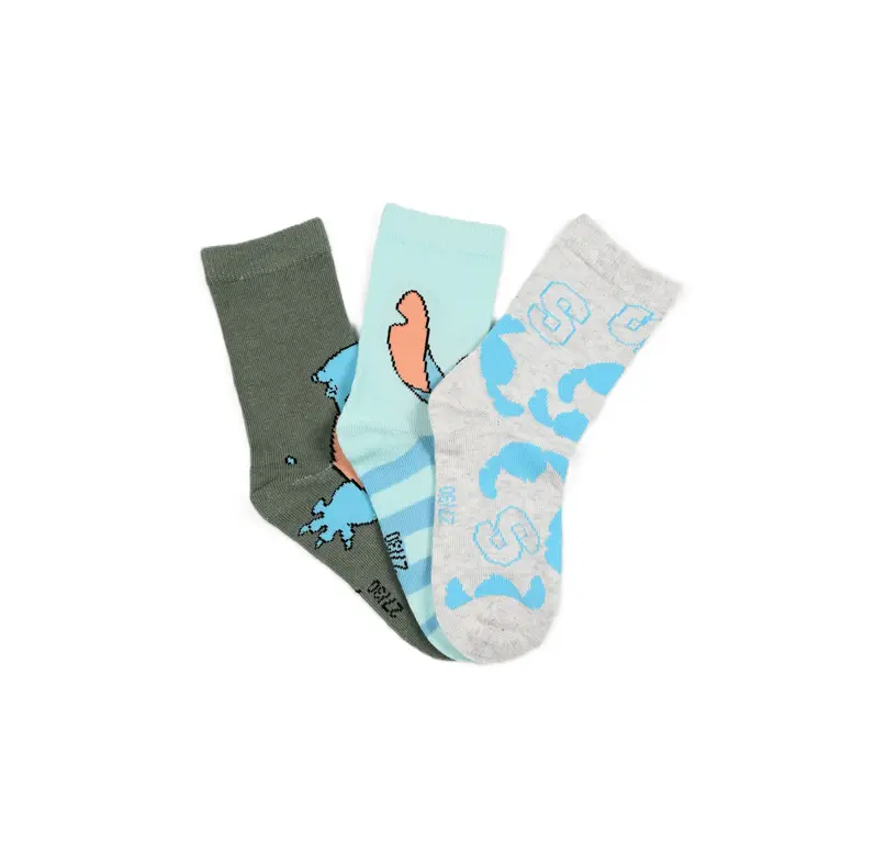 Disney Stitch Kinder Sokken 3-Pack Groen/Blauw – Officiële Licentie